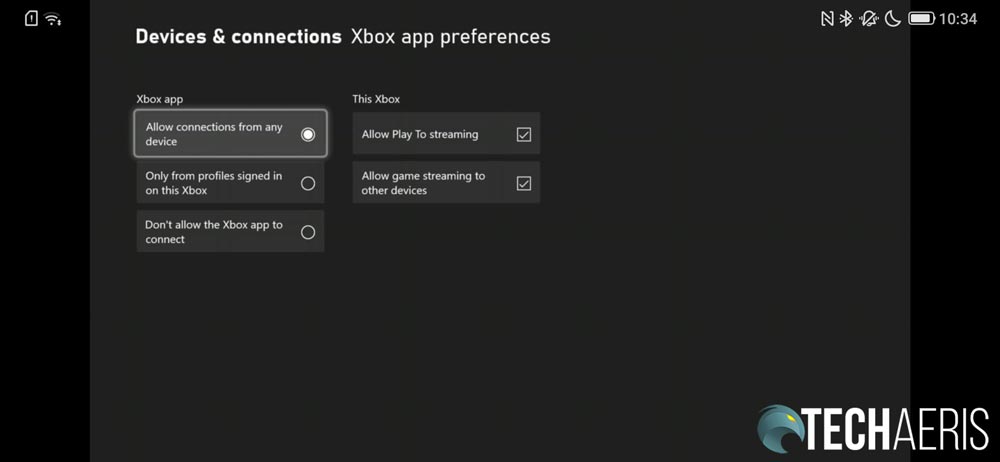 Xbox screenshot showing Xbox app preferences