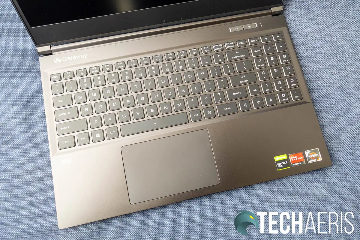 The keyboard and trackpad on the Gateway Creator Series laptop