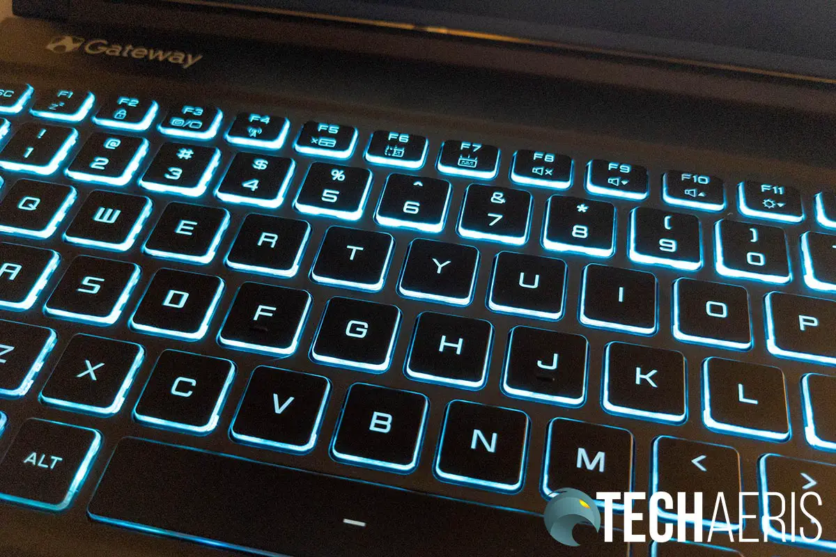 The RGB backlit keyboard on the Gateway Creator Series laptop