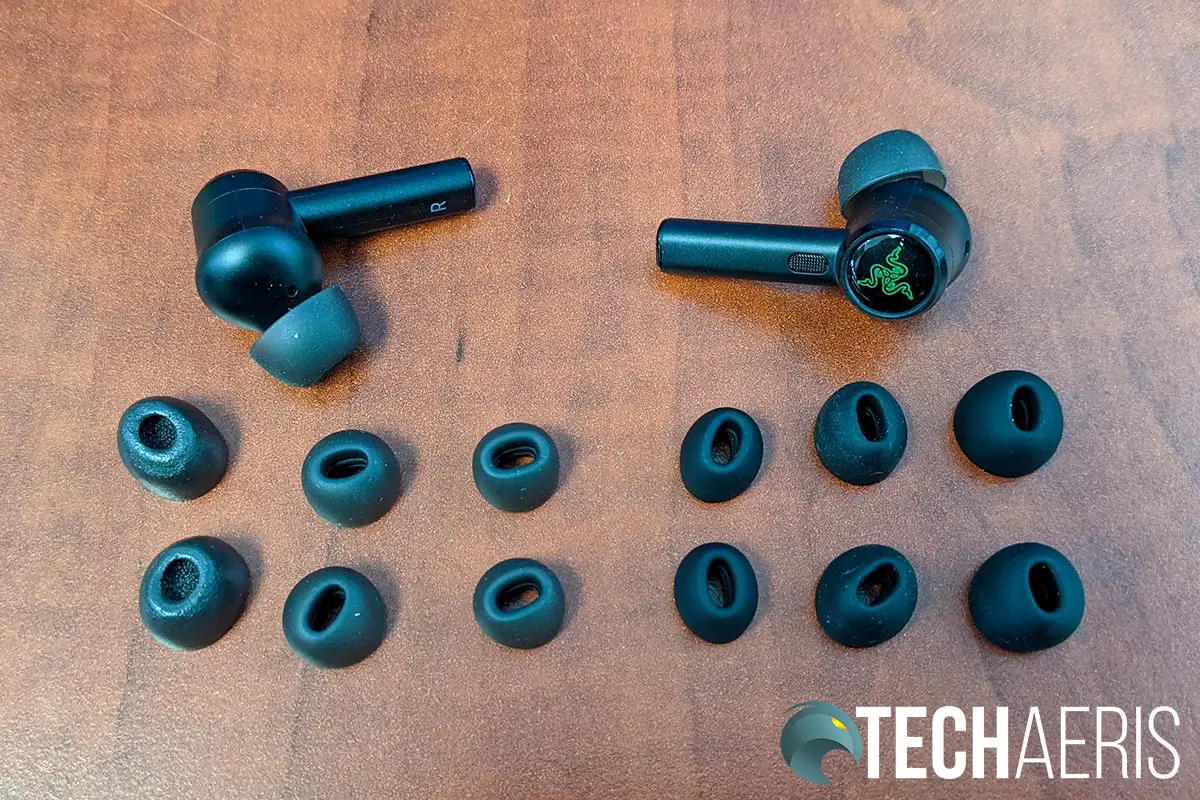 Razer has included three different styles for seven total eartip options with the Hammerhead True Wireless Pro earbuds