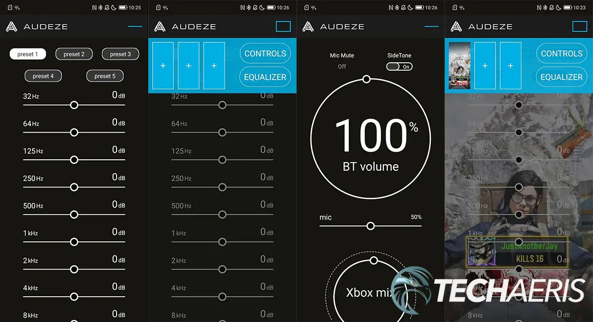 Screenshots of the Audeze HQ for Android app