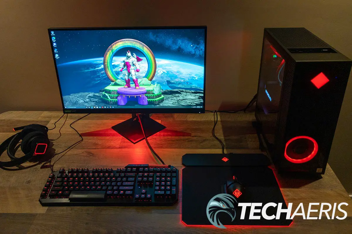 The HP OMEN 30L with OMEN 27i monitor and OMEN peripherals