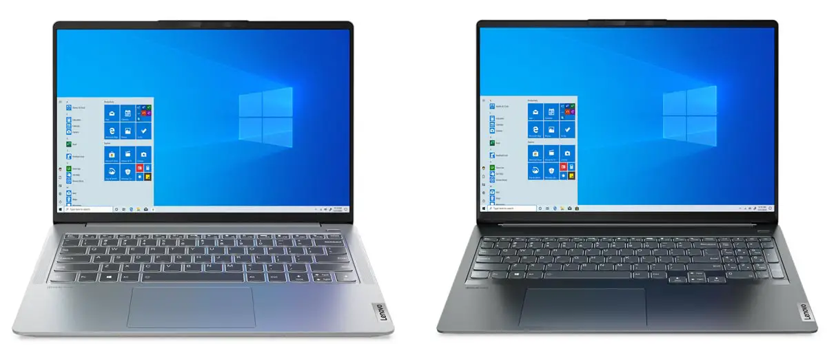 The Lenovo IdeaPad 5i Pro 14 (left) and 16 in Cloud Grey and Storm Grey