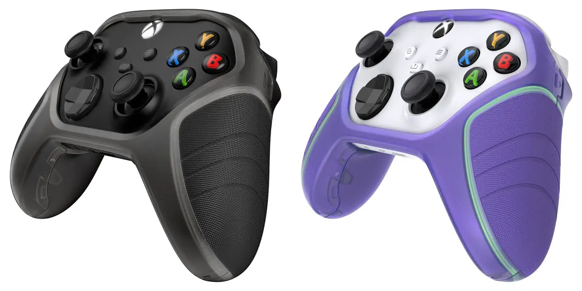 The Otterbox Easy Grip Controller Shell in black or purple for Xbox