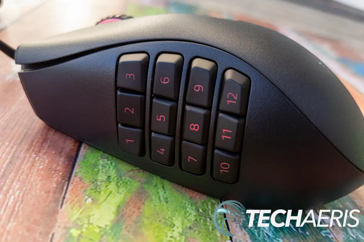 The 12 remappable side buttons on the Razer Naga X ergonomic MMO gaming mouse