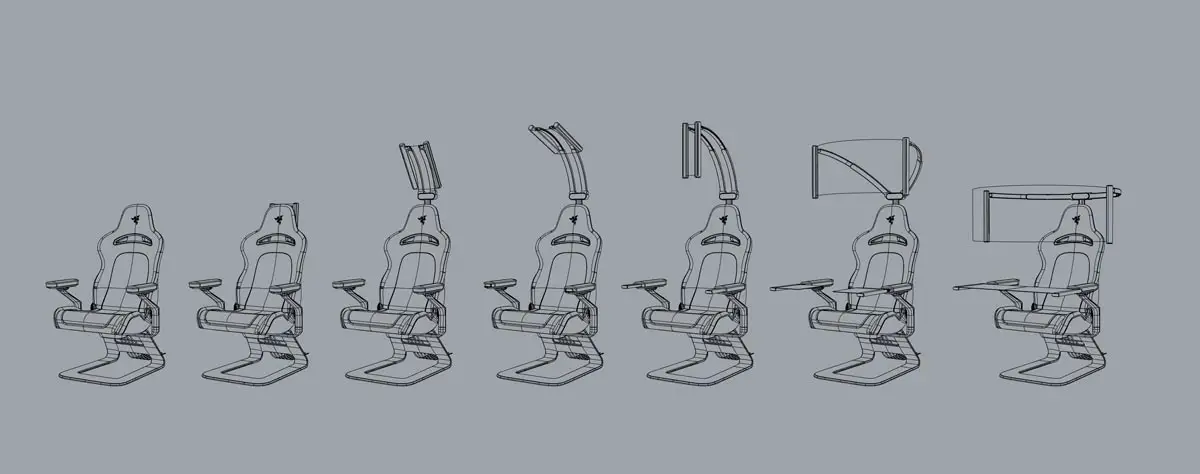 Sketch showing how the Project Brooklyn concept gaming chair display unfolds