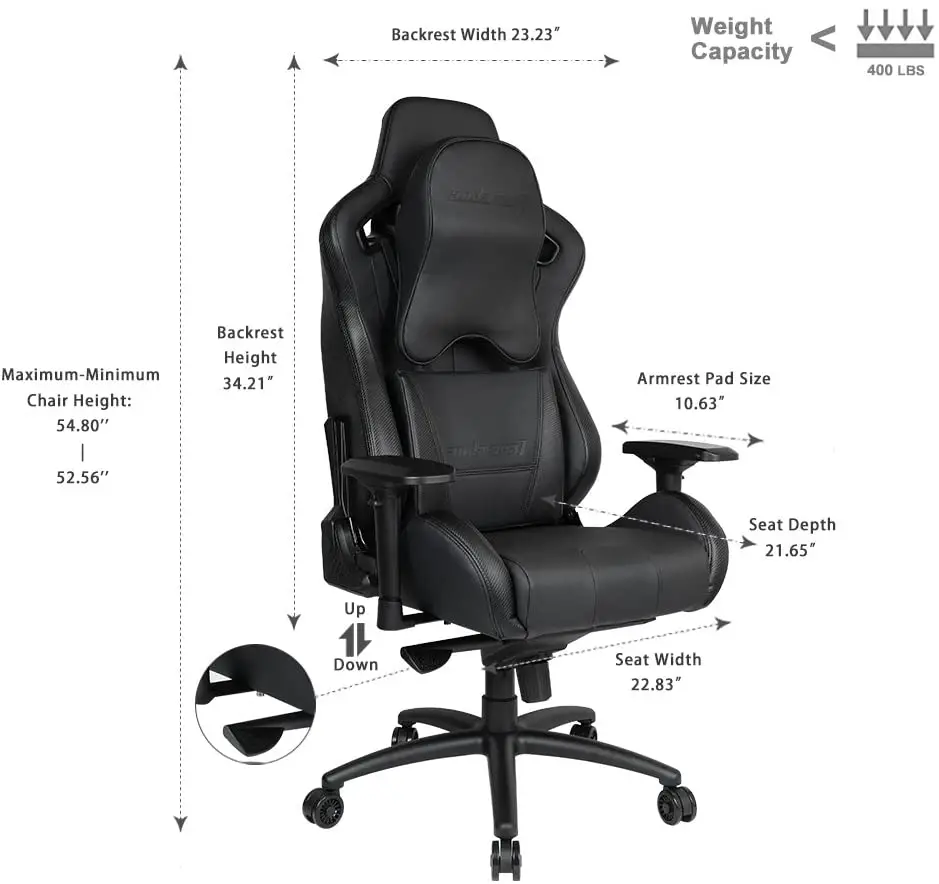 Dimensions of the Anda Seat Dark Knight Premium Gaming Chair