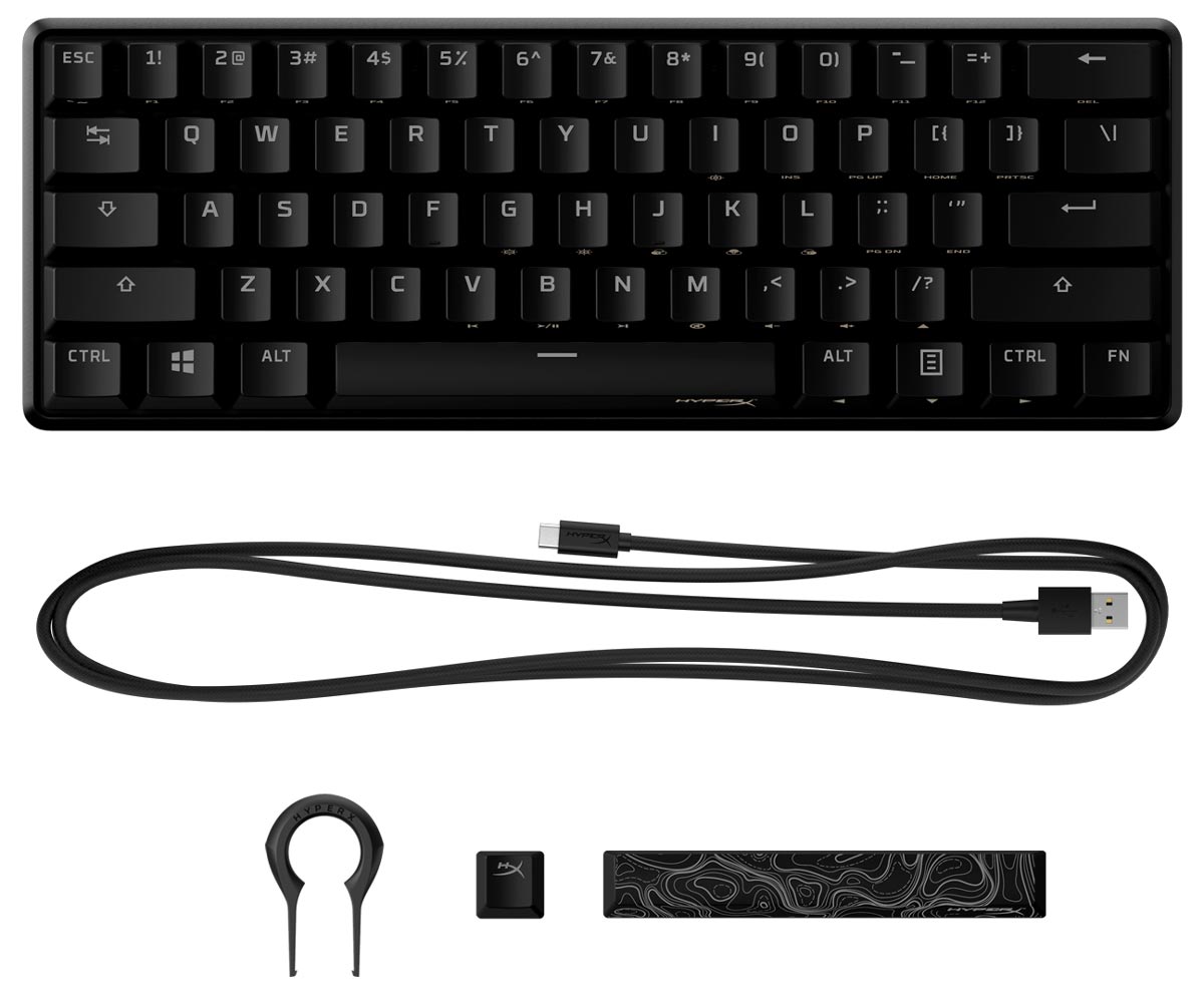 What's included with the HyperX Alloy Origins 60 60 percent keyboard