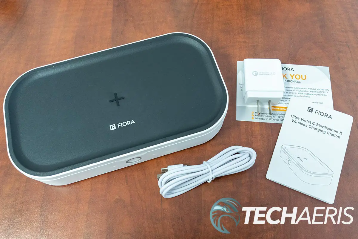 What's included with the Fiora UVC Sterilizer & Wireless Charging Station