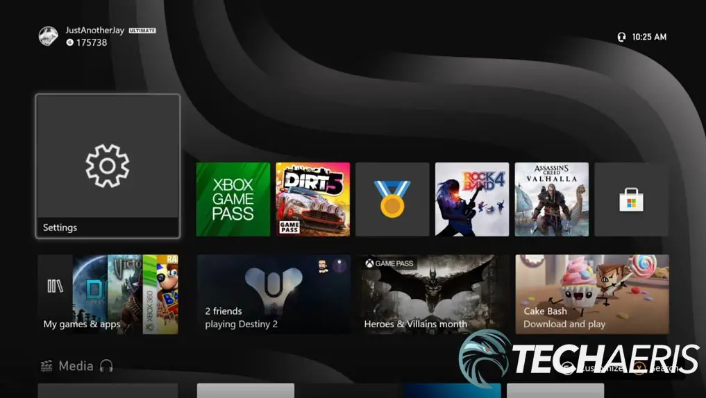 Screenshot of the Xbox Series X home screen