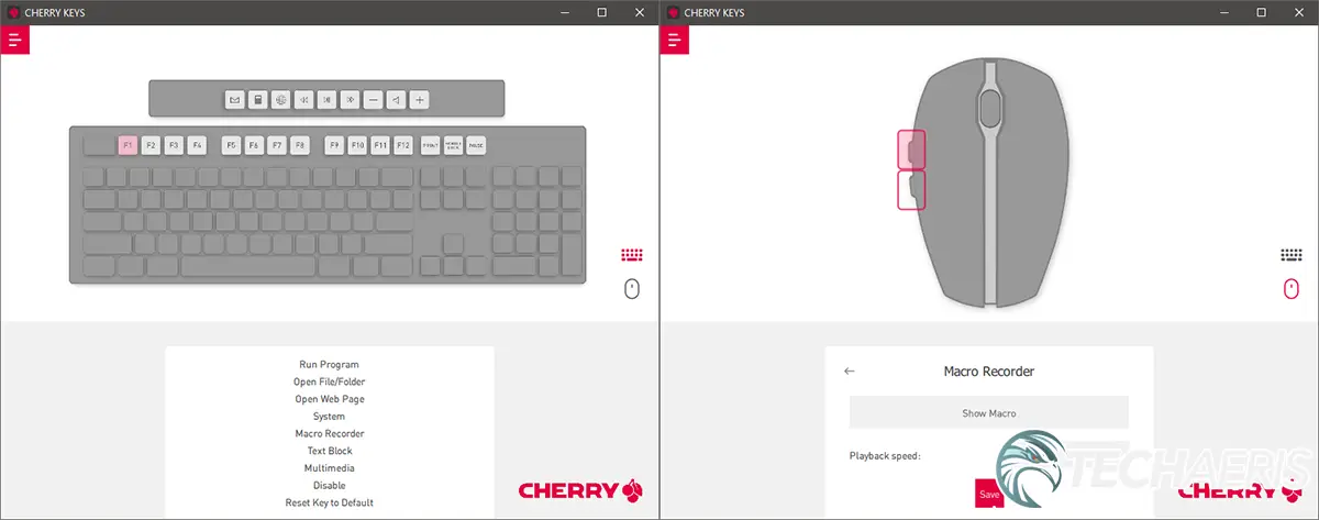 Screenshots of the CHERRY KEYS software