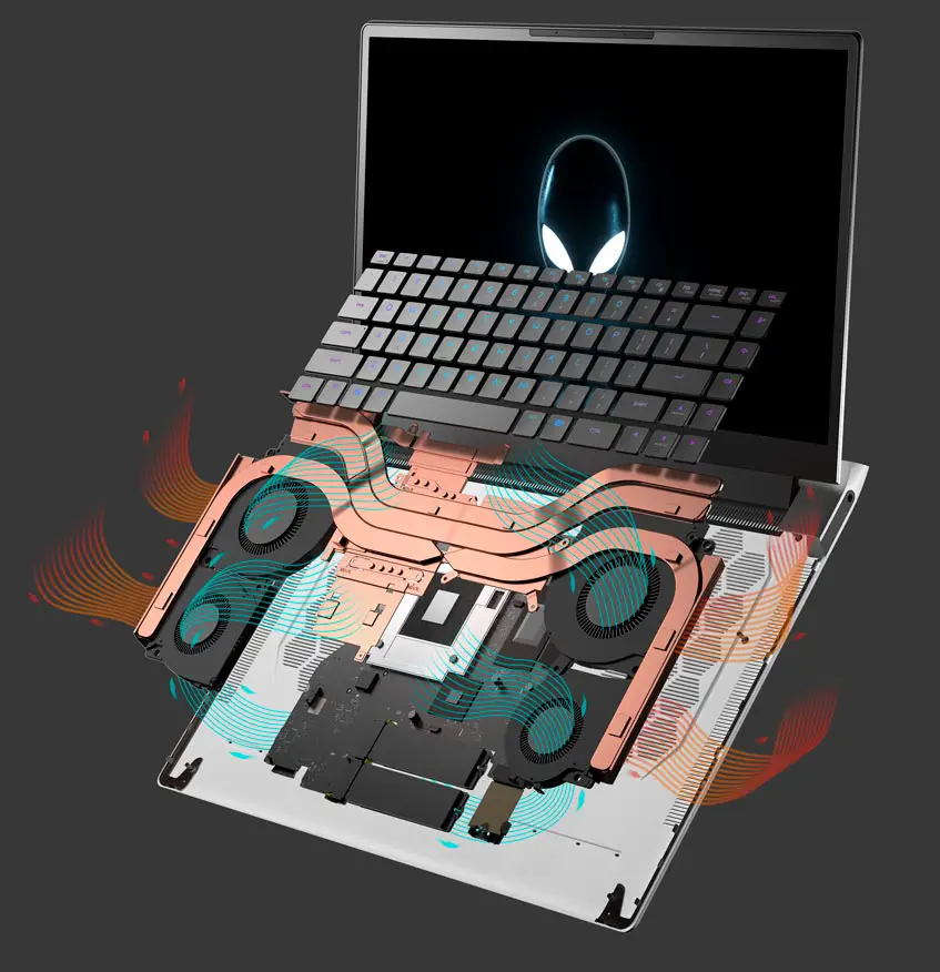 Alienware x15 gaming laptop Cryo-Tech cooling technology cut away diagram