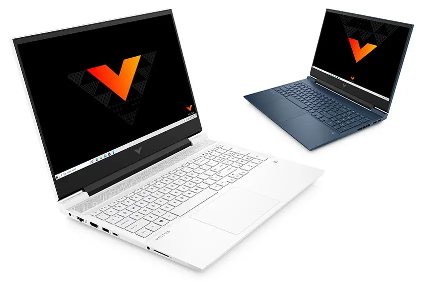 The Victus by HP 16 gaming laptop in ceramic white and performance blue