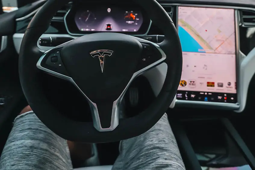 Interior of a Tesla self-driving car