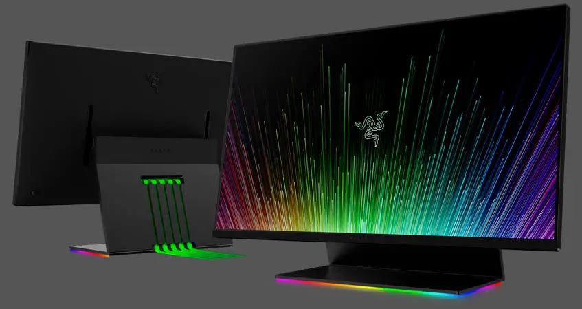 The Razer Raptor 27 QHD gaming monitor front and back views