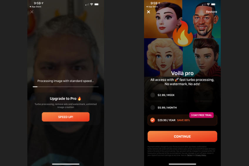 The Voila AI Artist app: Another time-waster with long ads and costly subscription