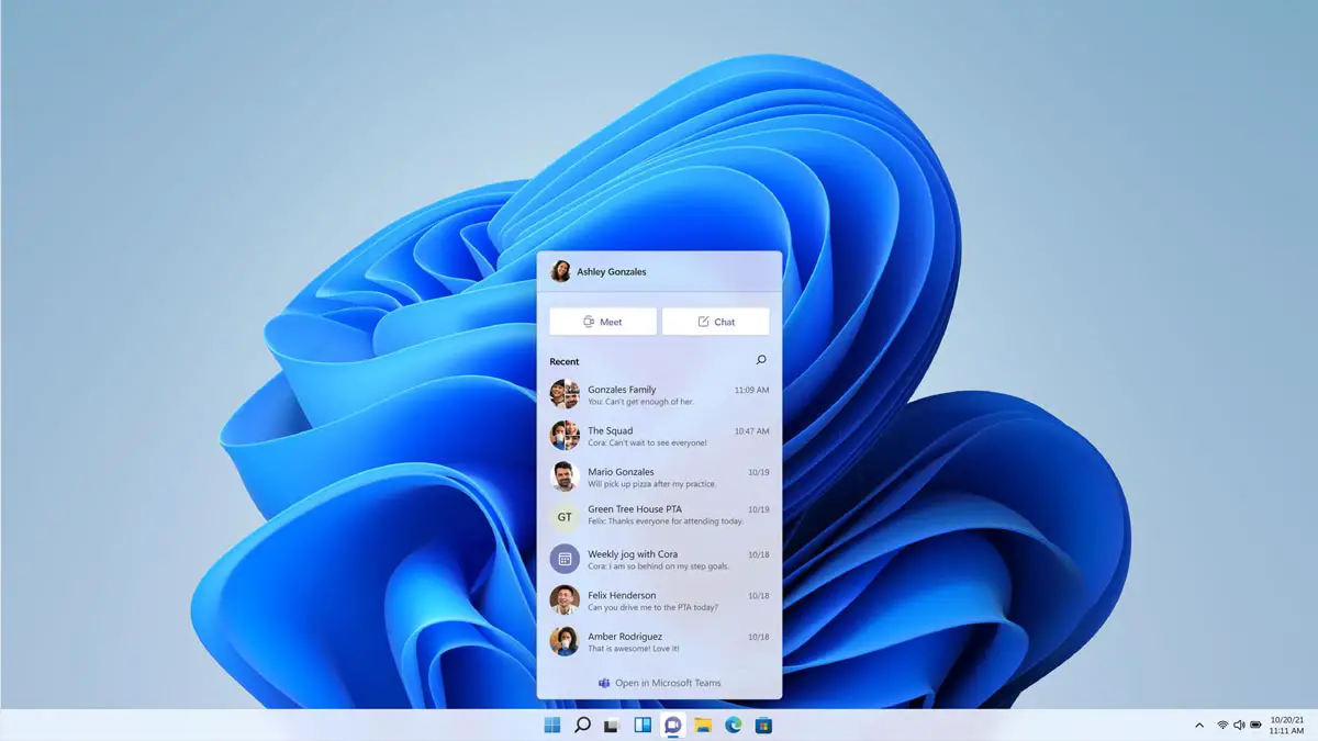 Windows 11 screenshot showing integrated Microsoft Teams
