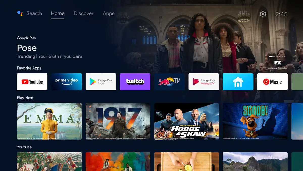 The latest Android TV interface screenshot (courtesy Google)