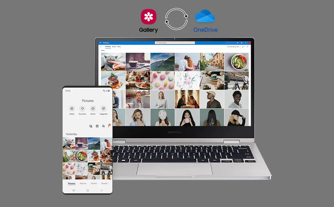 Samsung Cloud Microsoft OneDrive laptop smartphone