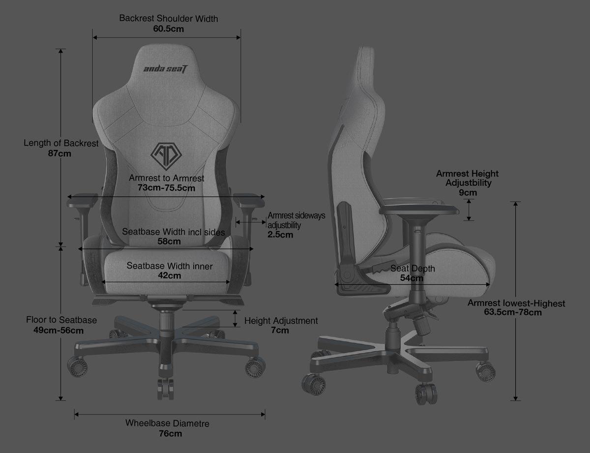 Anda Seat T-Pro 2 dimensions (courtesy Anda Seat)