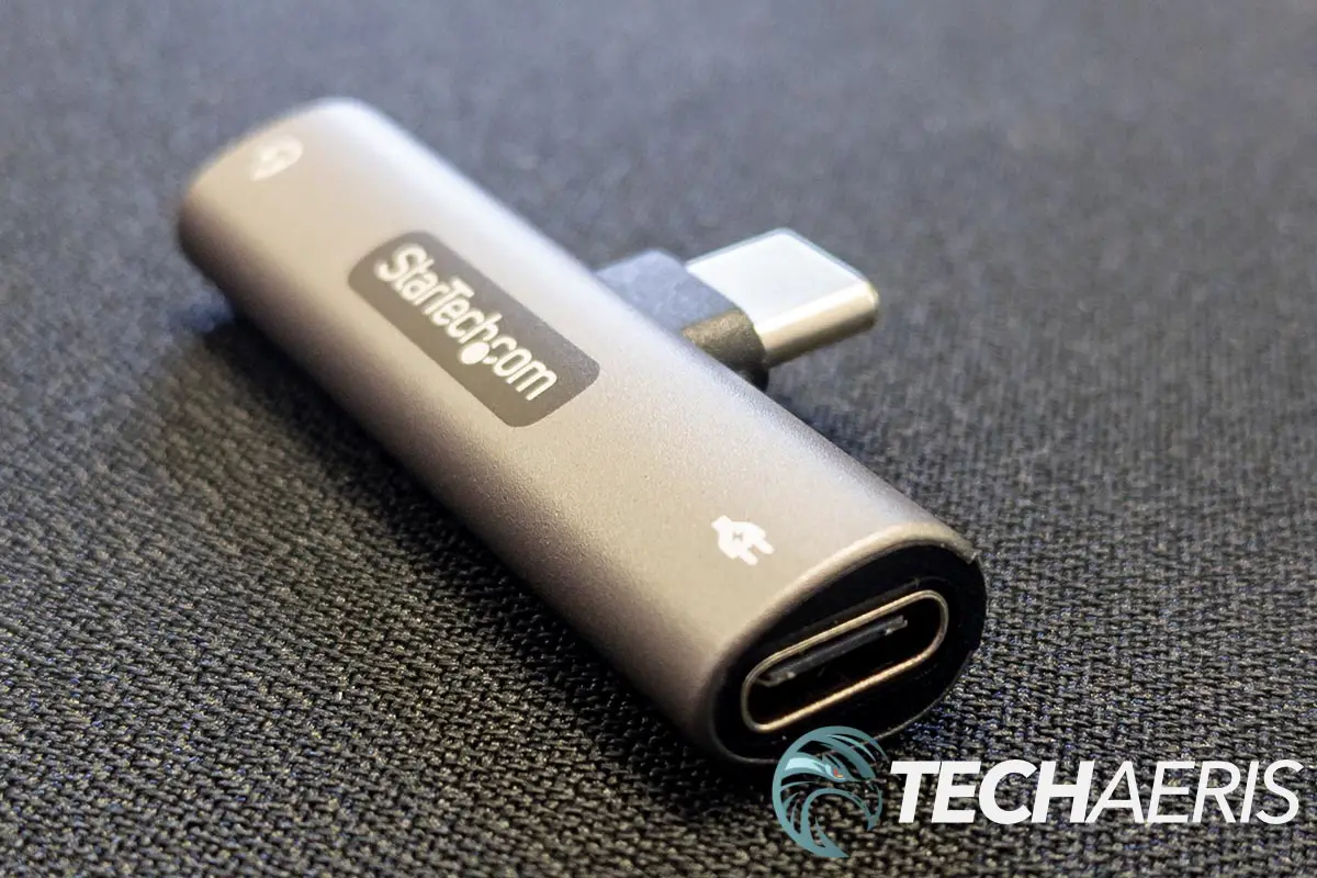 The USB-C port on the StarTech.com USB-C to 3.5mm Audio Mobile Adapter