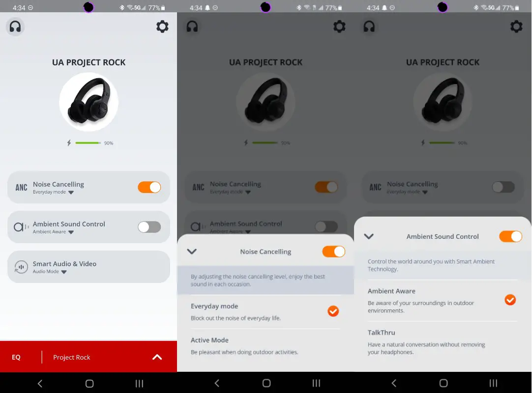 Screenshot of JBL Headphones application one