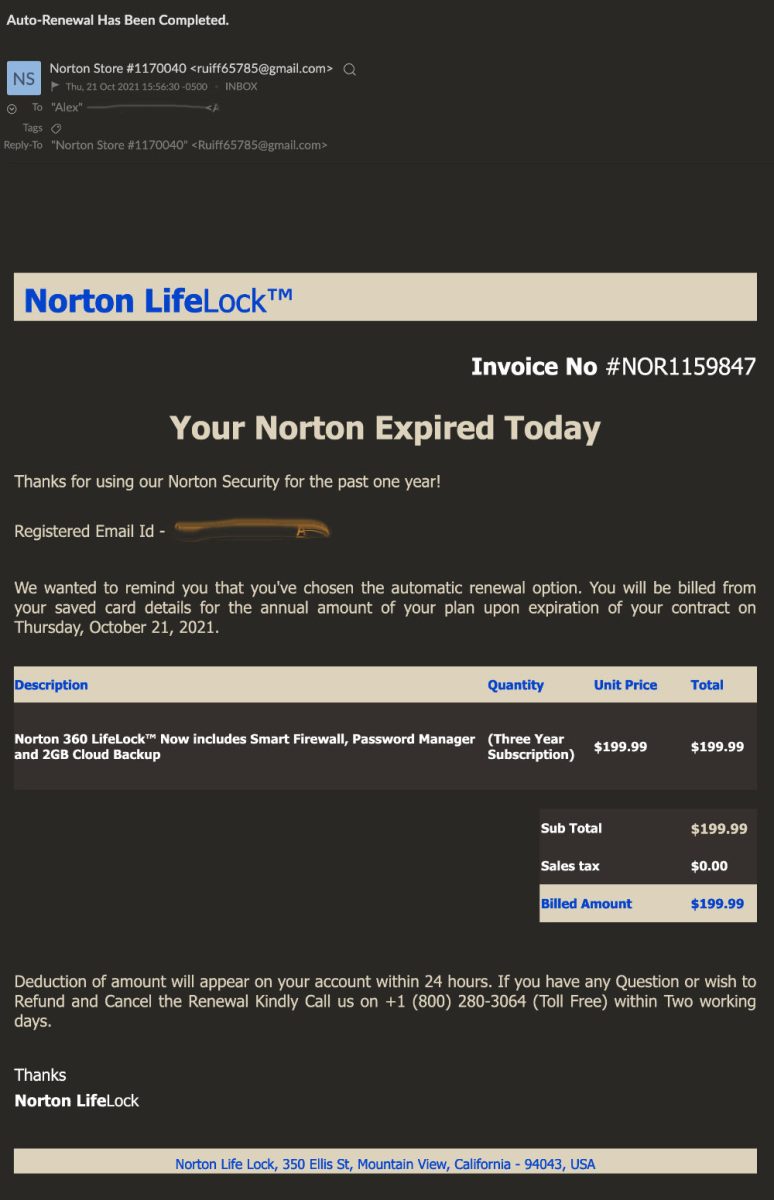 PSA: Watch out for Norton LifeLock phishing emails