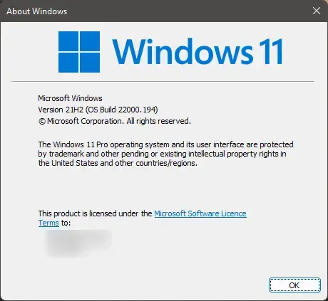 About Windows screenshot showing Windows 11 installed