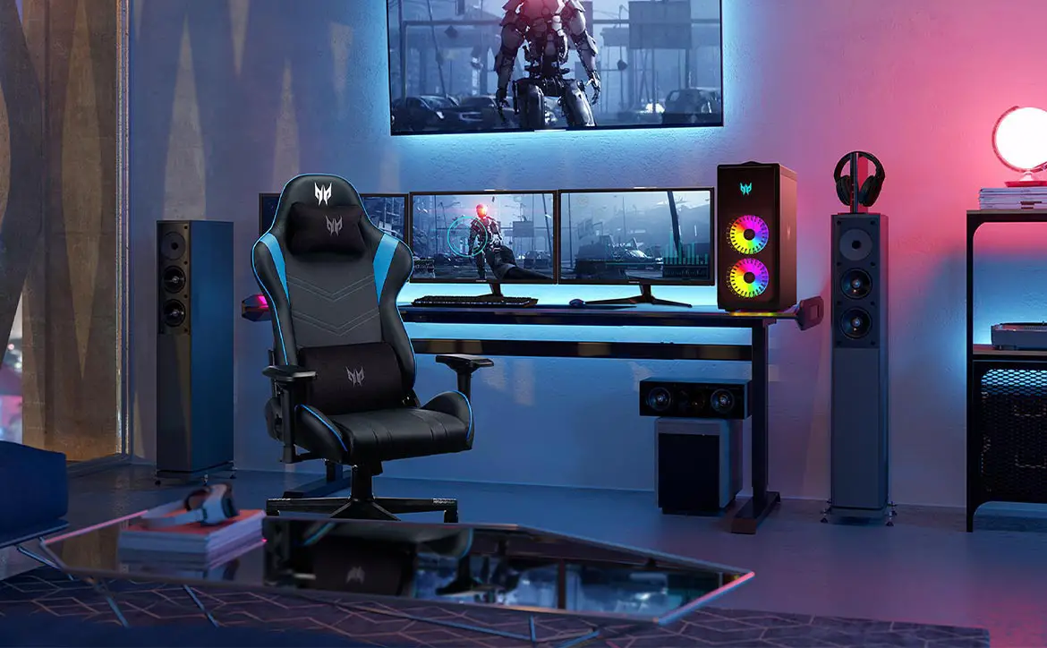 Acer Predator gaming setup with gaming desktop, gaming monitor, gaming chair, gaming desk