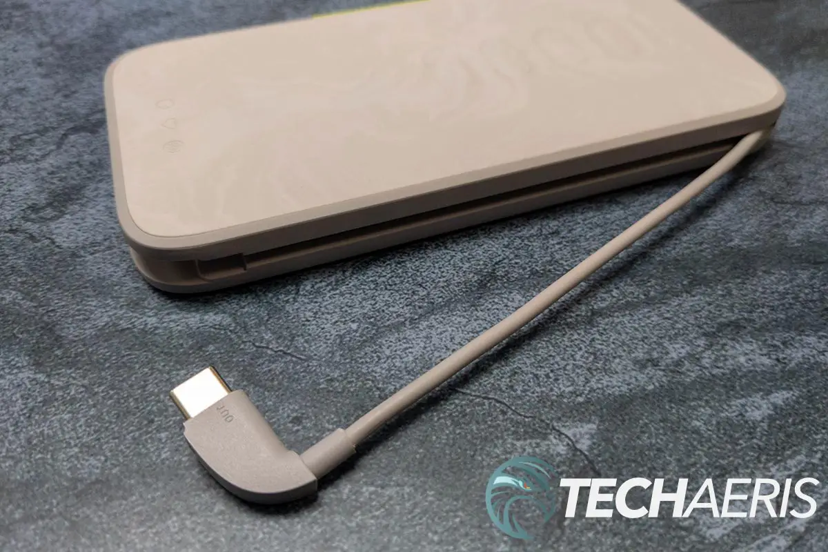 The built-in USB-C cable on the InfinityLab InstantGo power bank