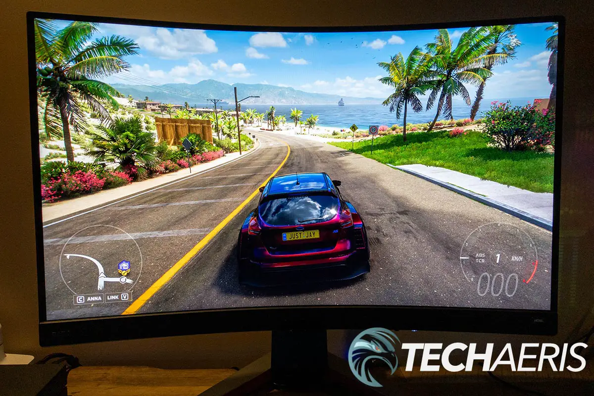 The display on the BenQ MOBIUZ EX3210R 32" QHD gaming monitor with 2.1 audio