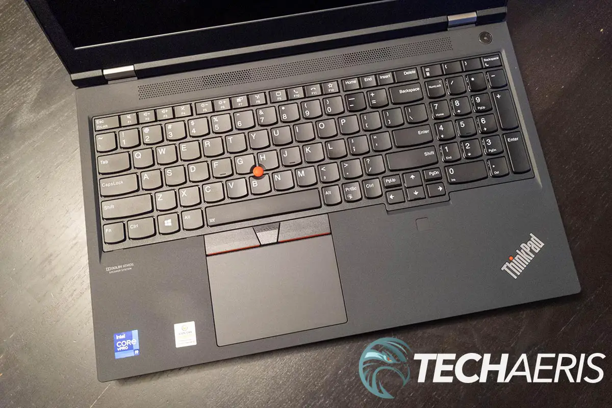 The keyboard and trackpad on the Lenovo ThinkPad P15 Gen 2 mobile workstation laptop