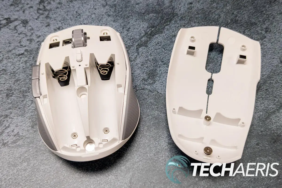 The top of the Razer Pro Click Mini productivity mouse with the cover removed