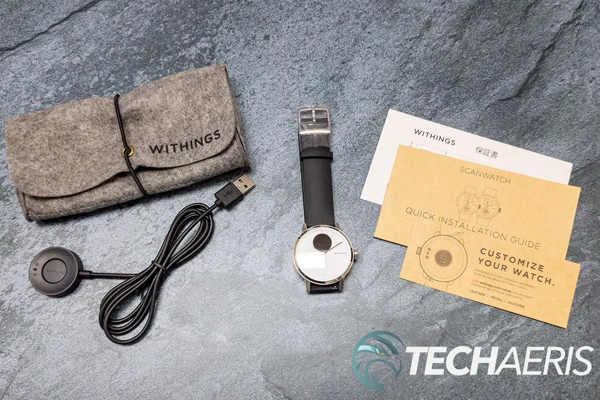 What's included with the Withings ScanWatch hybrid fitness smartwatch with ECG tracking