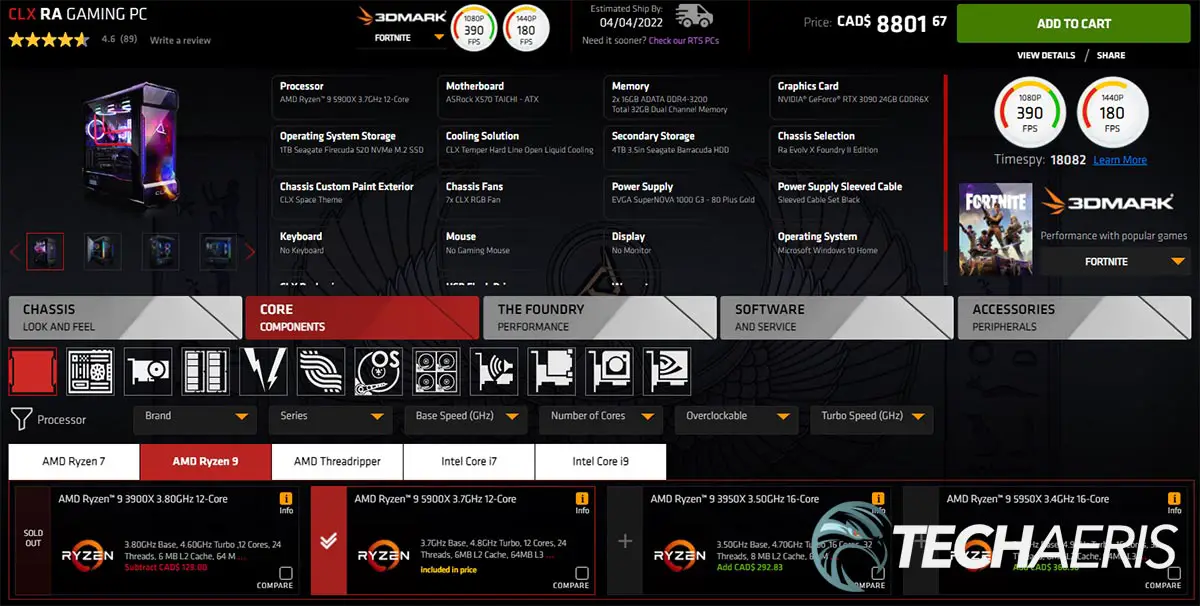 Example of the CLX Gaming configuration page for our CLX RA review unit