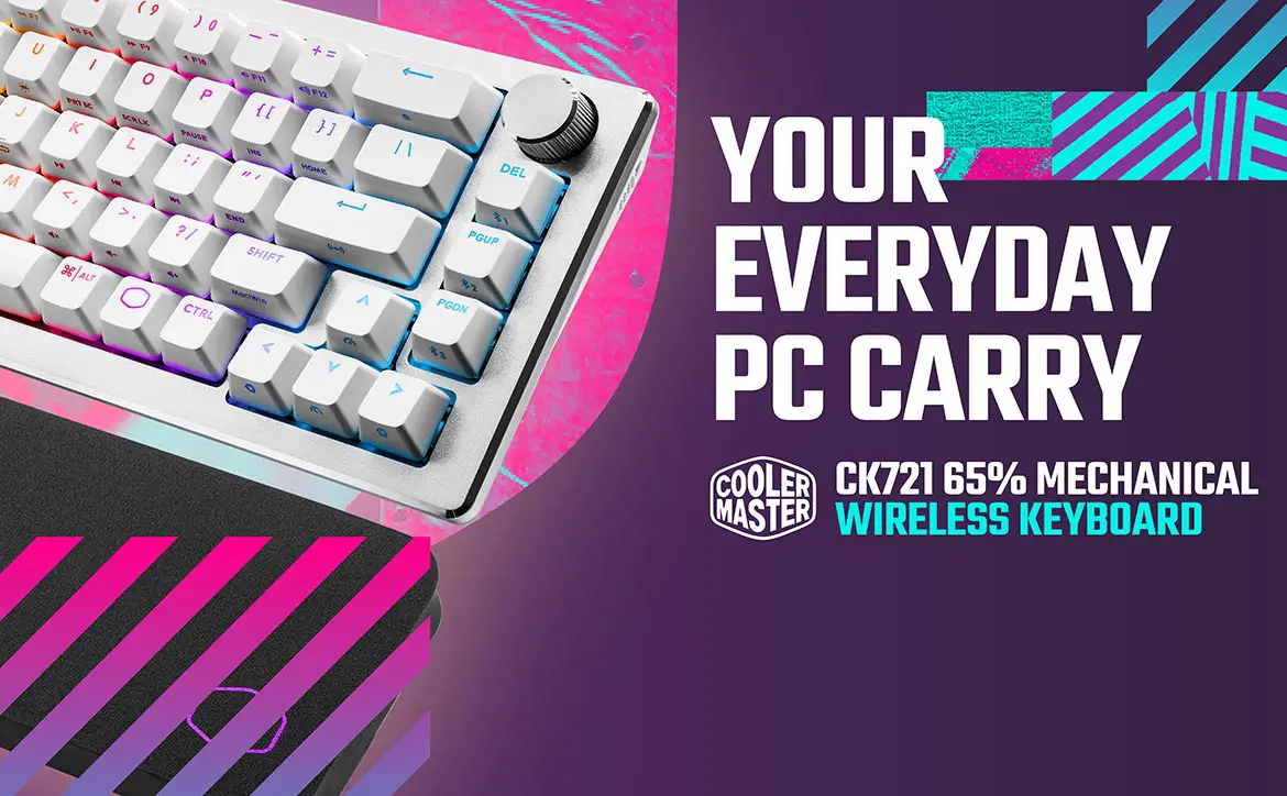 The Cooler Master CK721 wireless mechanical 65% keyboard in Silver
