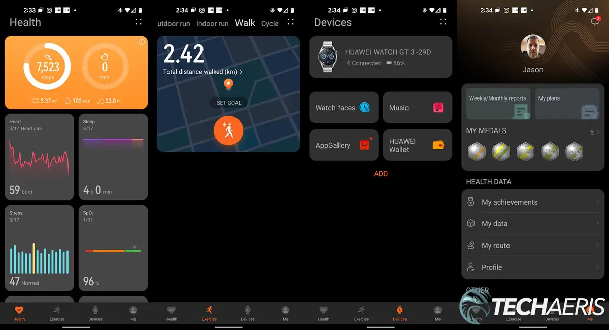 Sample screenshots from the Huawei Health Android app
