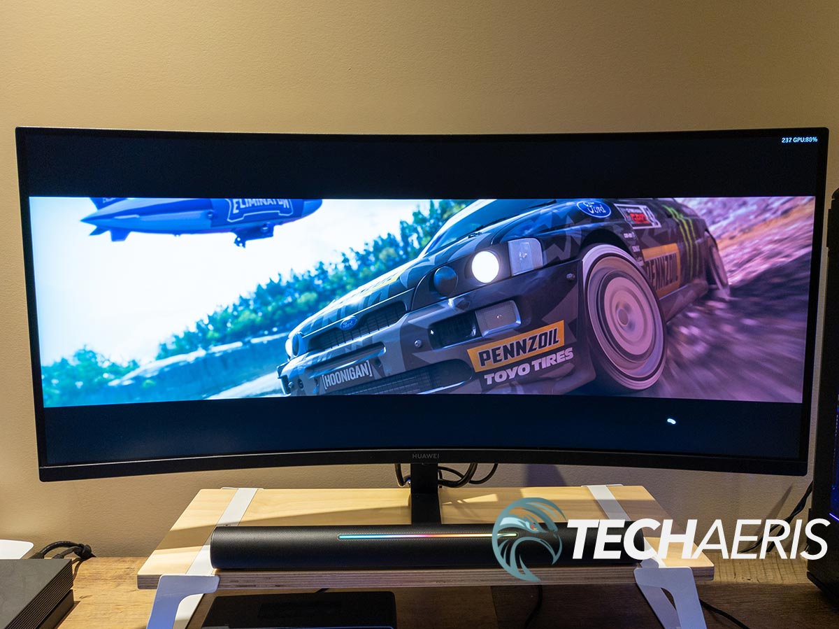 The display on the Huawei MateView GT ultrawidescreen curved gaming monitor is large, curved, and immersive.