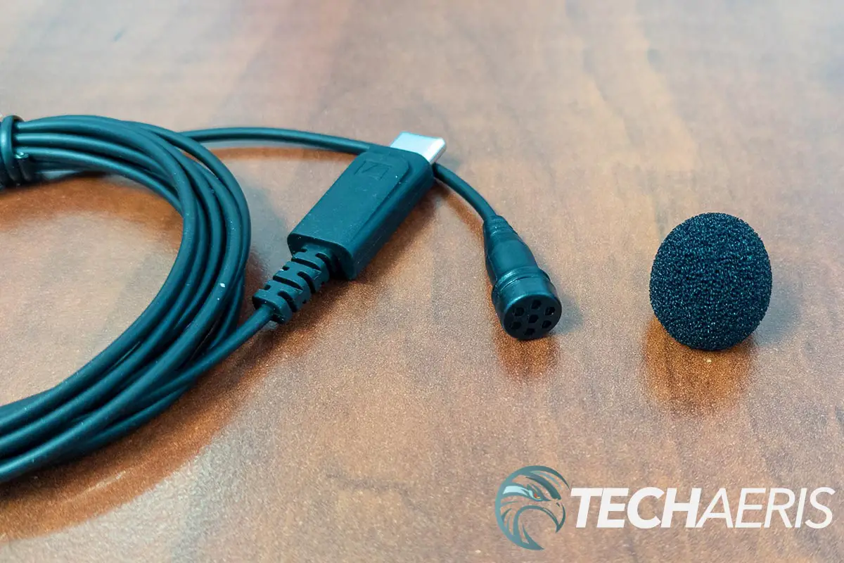 The Sennheiser XS Lav USB-C microphone with the included windscreen