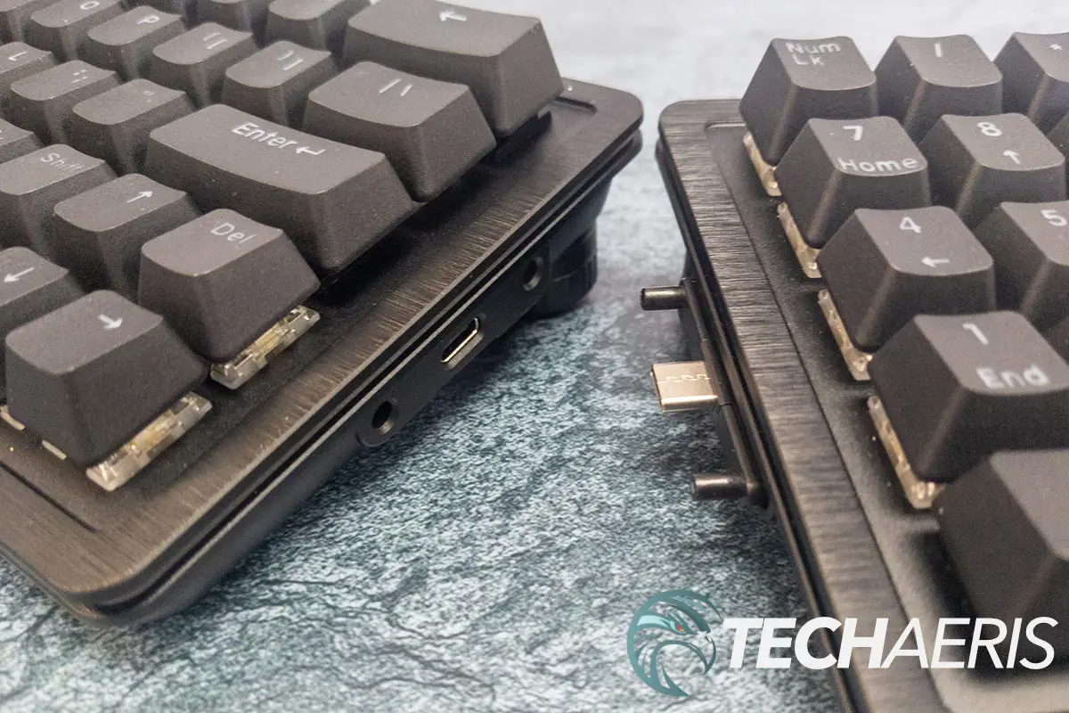 The optional MOUNTAIN Everest 60 numpad connects to the Everest 60 compact 60% mechanical gaming keyboard via USB-C