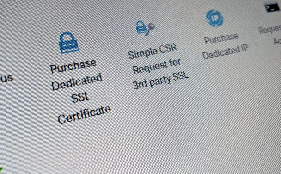 Screengrab showing option to purchase an SSL certificate