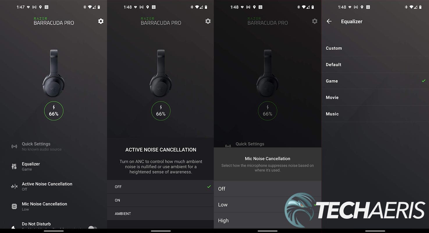 Screenshots of the Razer Audio Android app