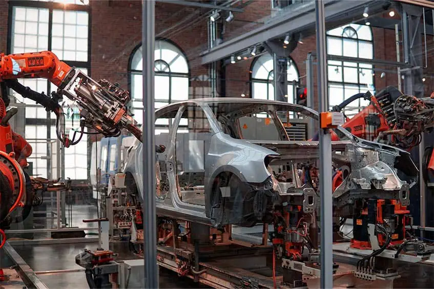 automotive factory robotic assembly line