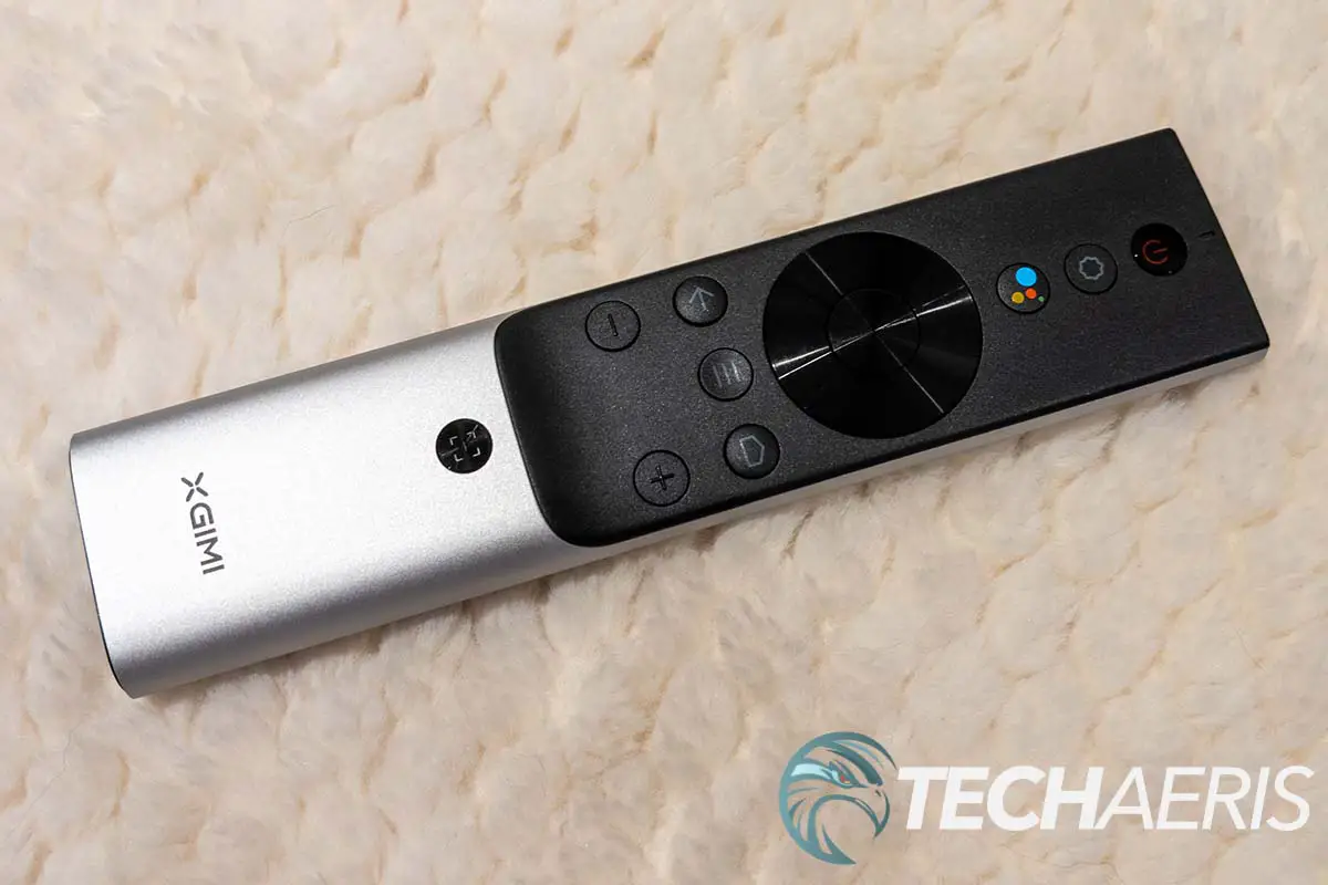 The remote included with the XGIMI AURA 4K UST projector