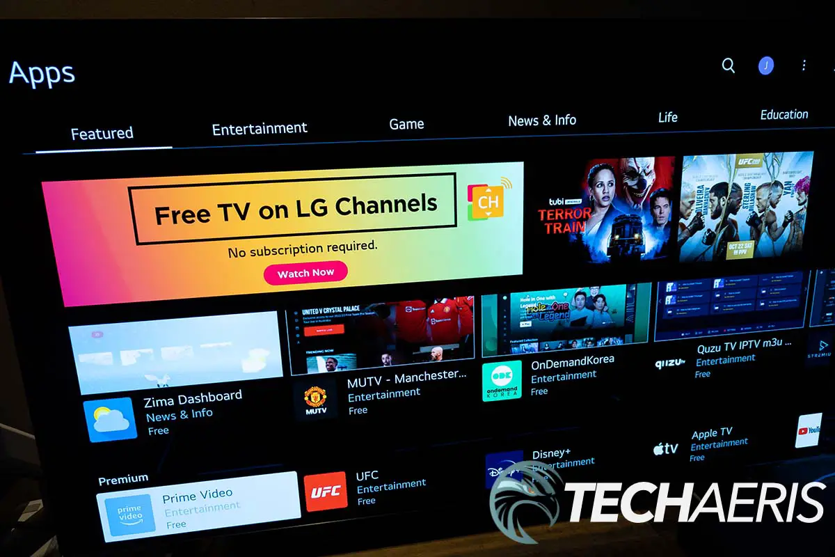 The LG App store on the LG OLED evo C2 42" 4K Smart TV