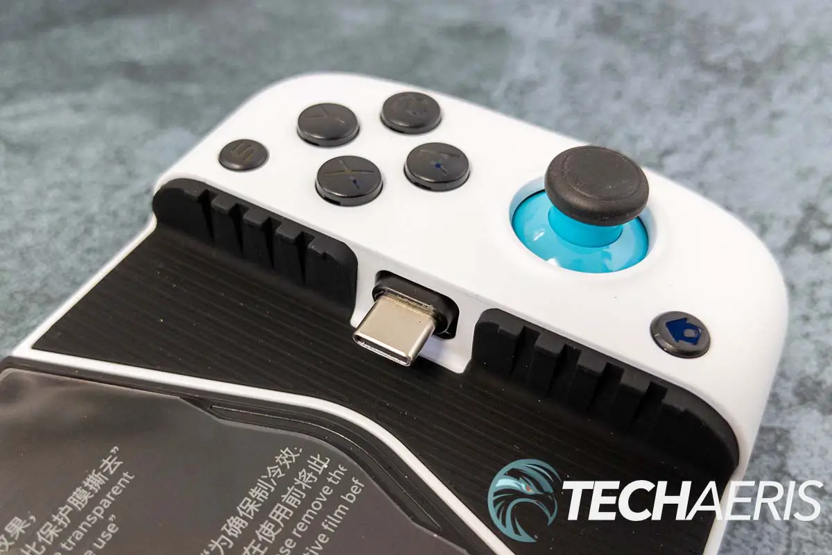 The USB-C connector and left side of the GameSir X3 USB-C Pelletier-Cooled Game Controller