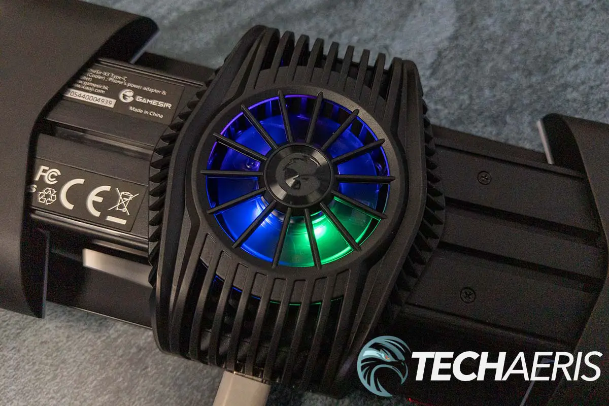 The RGB cooling fan on the back of the GameSir X3 USB-C Pelletier-Cooled Game Controller
