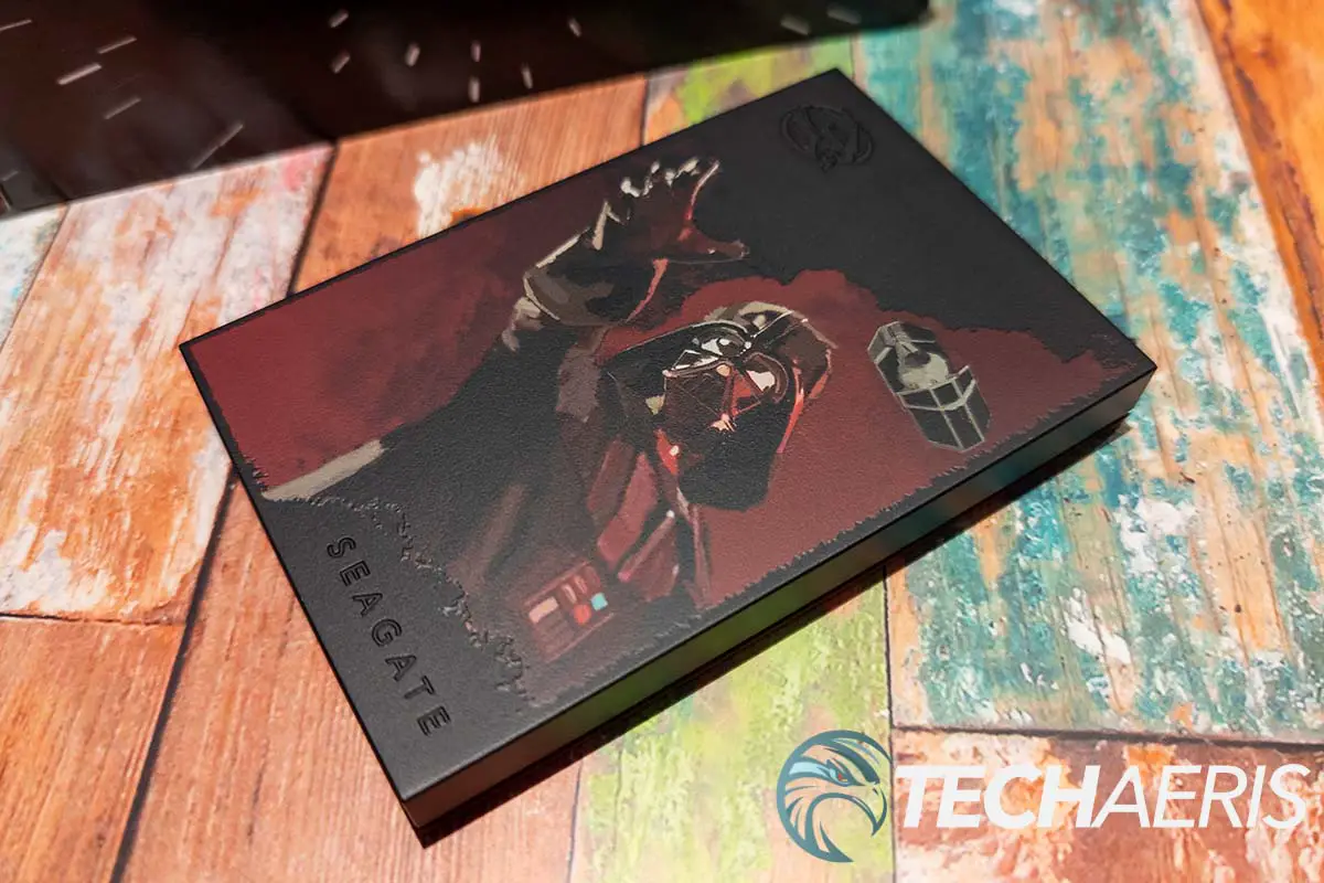 The top of the Darth Vader-themed Seagate Gaming FireCuda Star Wars-inspired HDD.