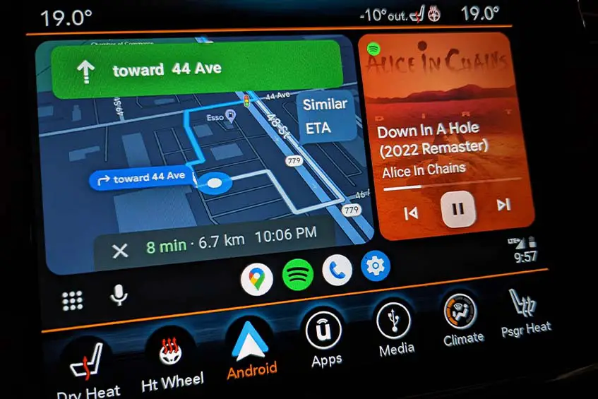 The Android Auto Coolwalk update showing Maps and Spotify with app shortcuts underneath