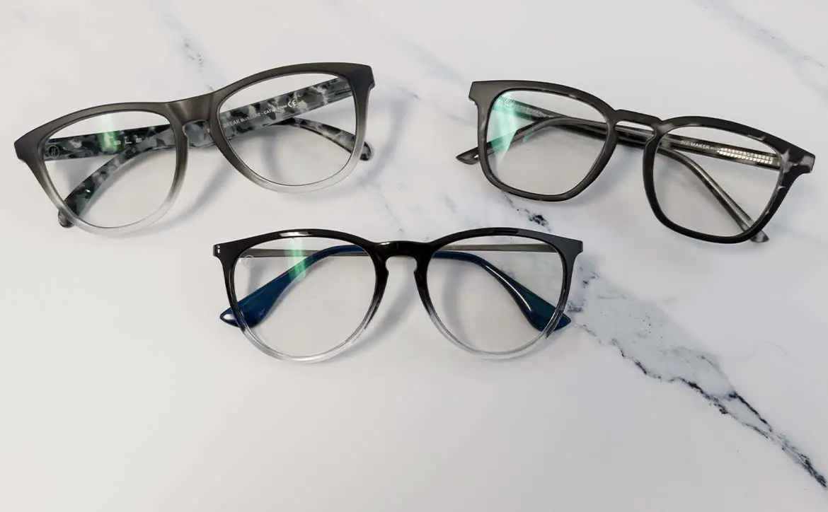 The Blender Eyewear Rock Break, Biz Maker, and Better Biz Blue Light Glasses